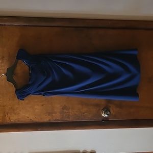 Blue off the shoulder mini dress with floral details